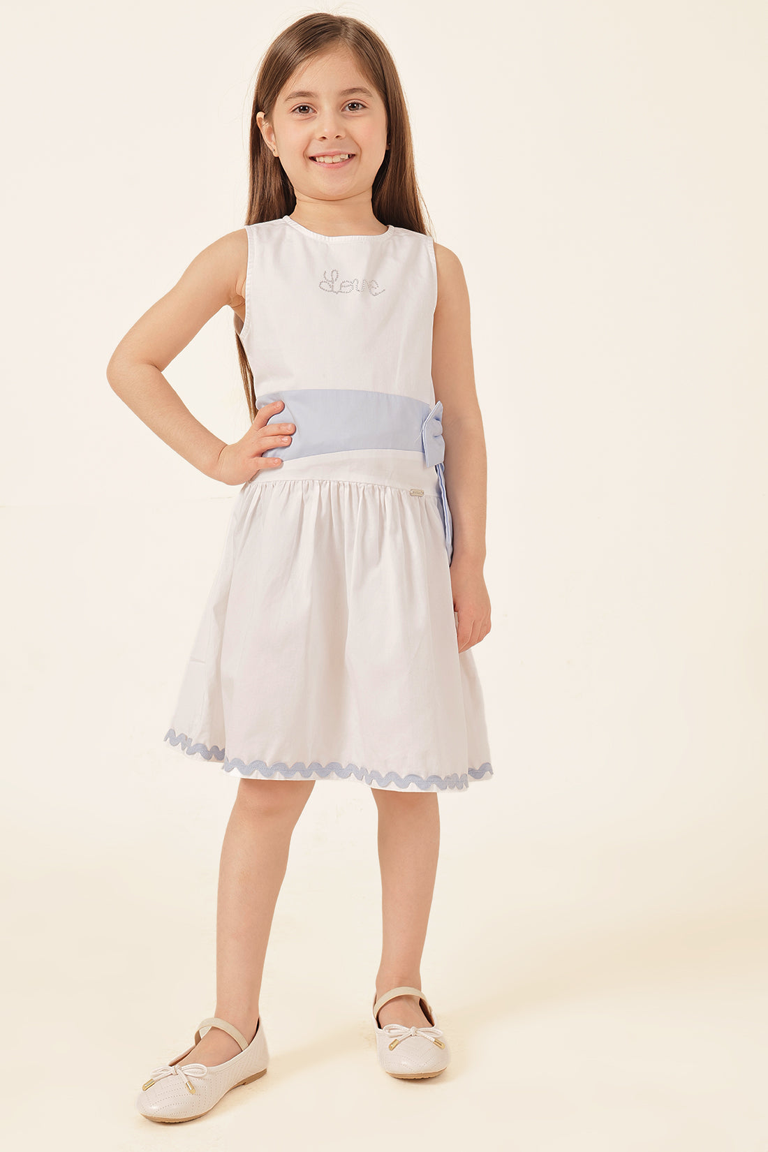 Girls Off White Buttoned Cotton Dress