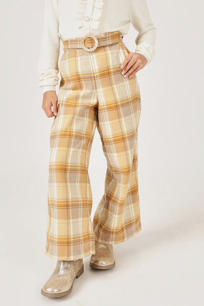 Girls Multicolour Checked Trouser with Button