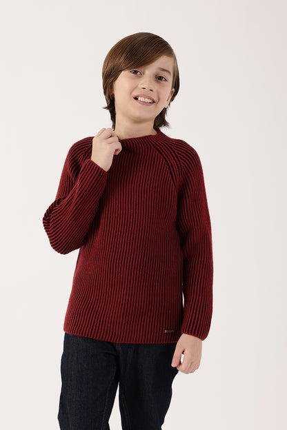 Boys Burgundy Sweater – Classic Round Neck Winter Knit | One Friday