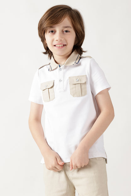 Boys White Regular Fit Short Sleeve Solid T-Shirts