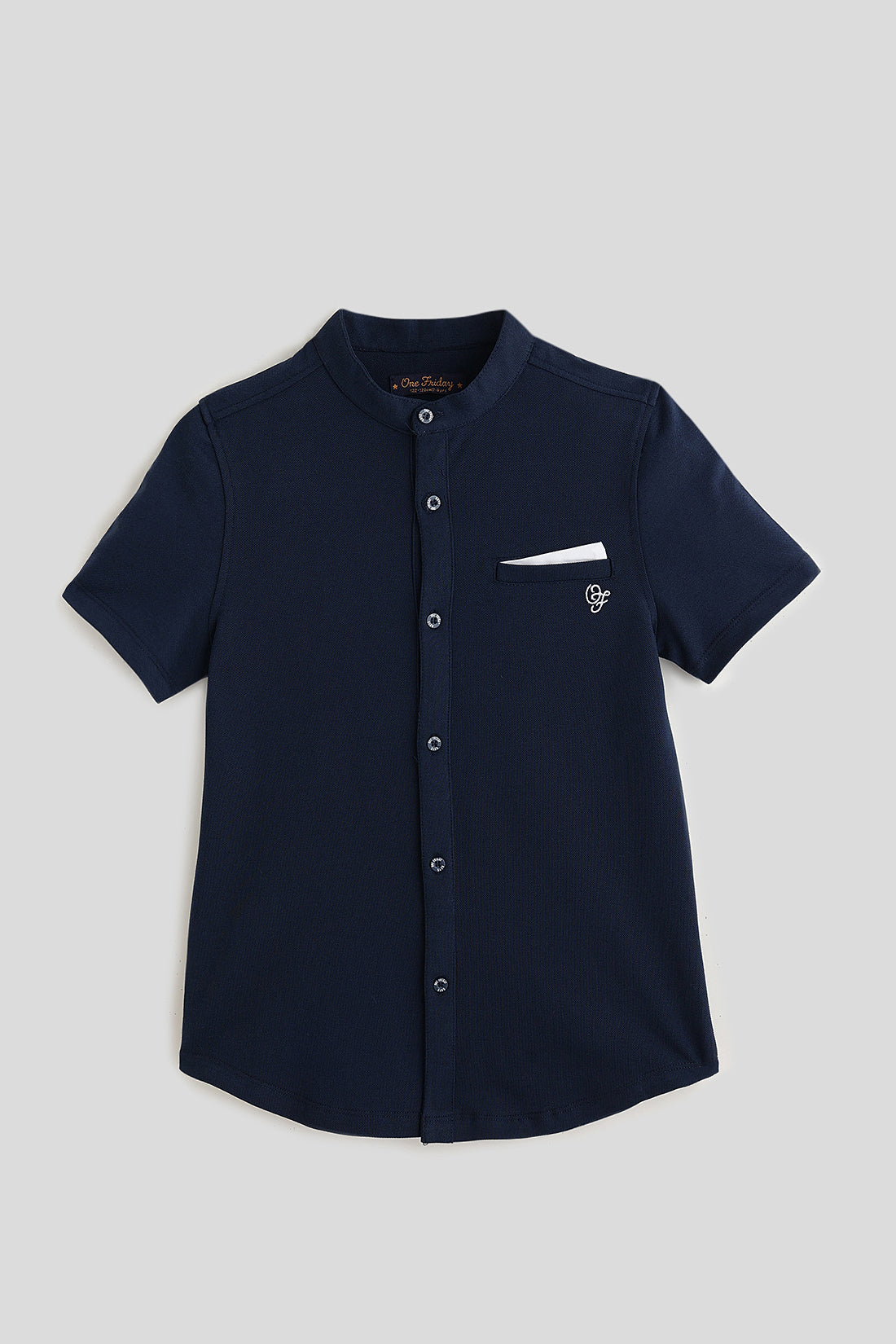 Boys Navy Blue Half Sleeve Solid Shirt by One Friday