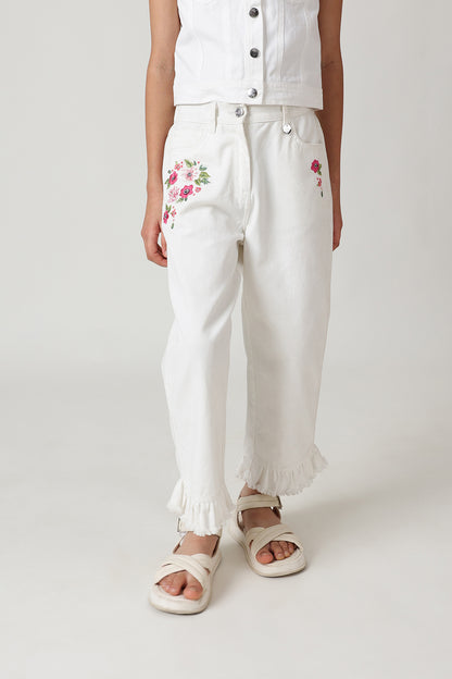 Girls White Regular Solid Denim By One Friday