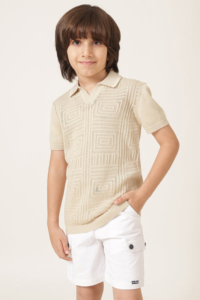 Boys Beige Solid Cotton Summer T-Shirt – Regular Fit