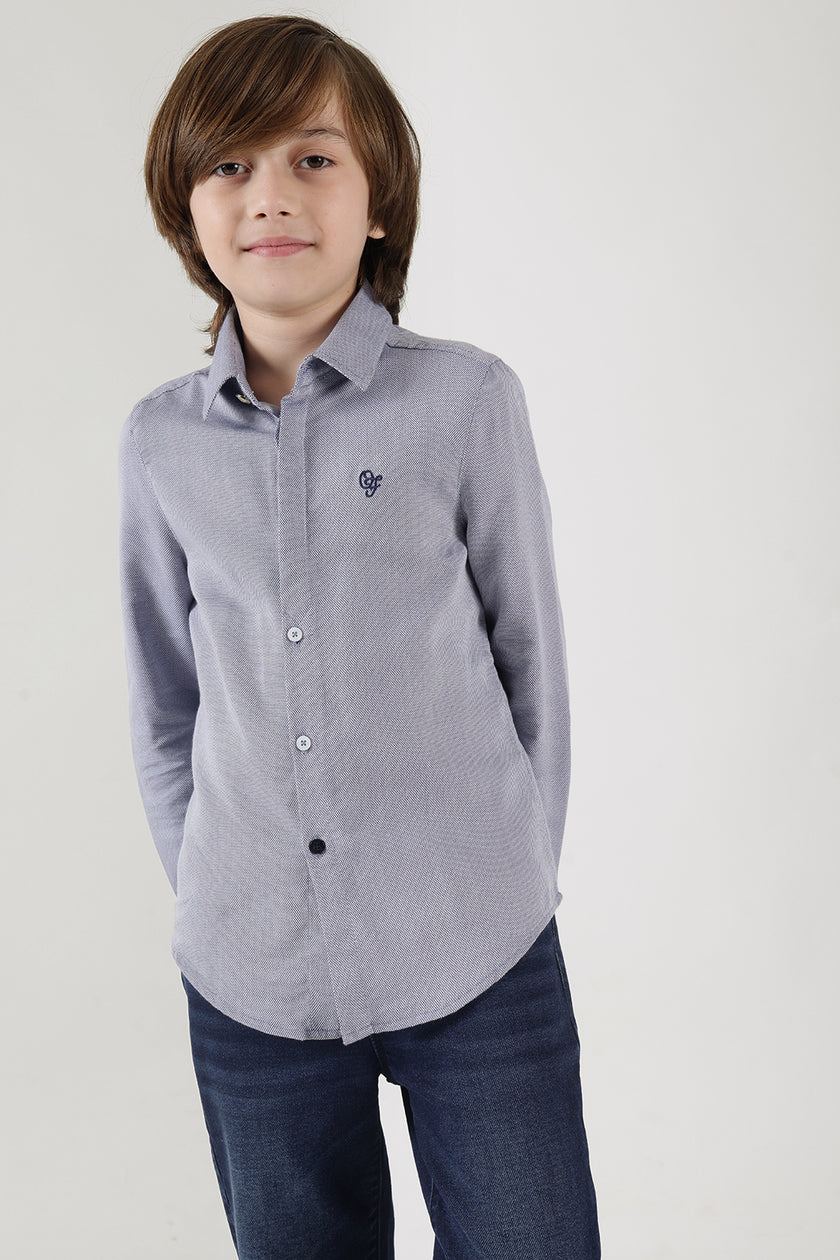 Boys Grey Regular Fit Full Sleeve Solid Shirt by One Friday
