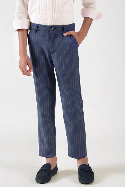 Boys Blue Regular Fit Striped Trouser by One Friday