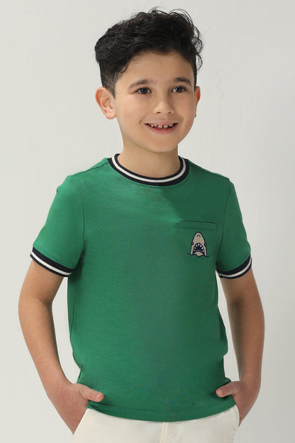 One Friday Kids Boys Green Cotton Half Sleeves T-shirt - One Friday World