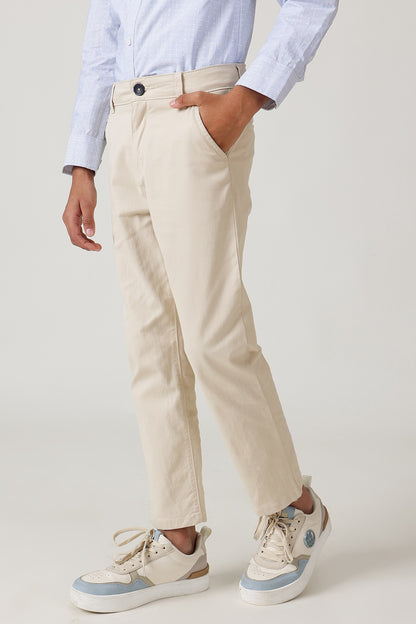 Boys Beige Regular Fit Solid Trouser by One Friday