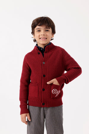 One Friday Boys Burgundy Knit Cardigan