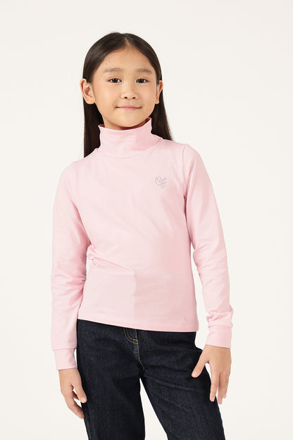 Girls Pink Solid High Neck Knit T-Shirt