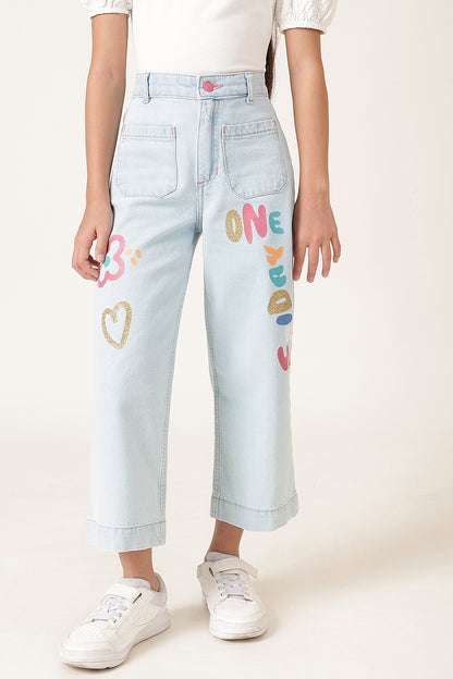Girls Blue Denim Cotton Slim Fit Jeans