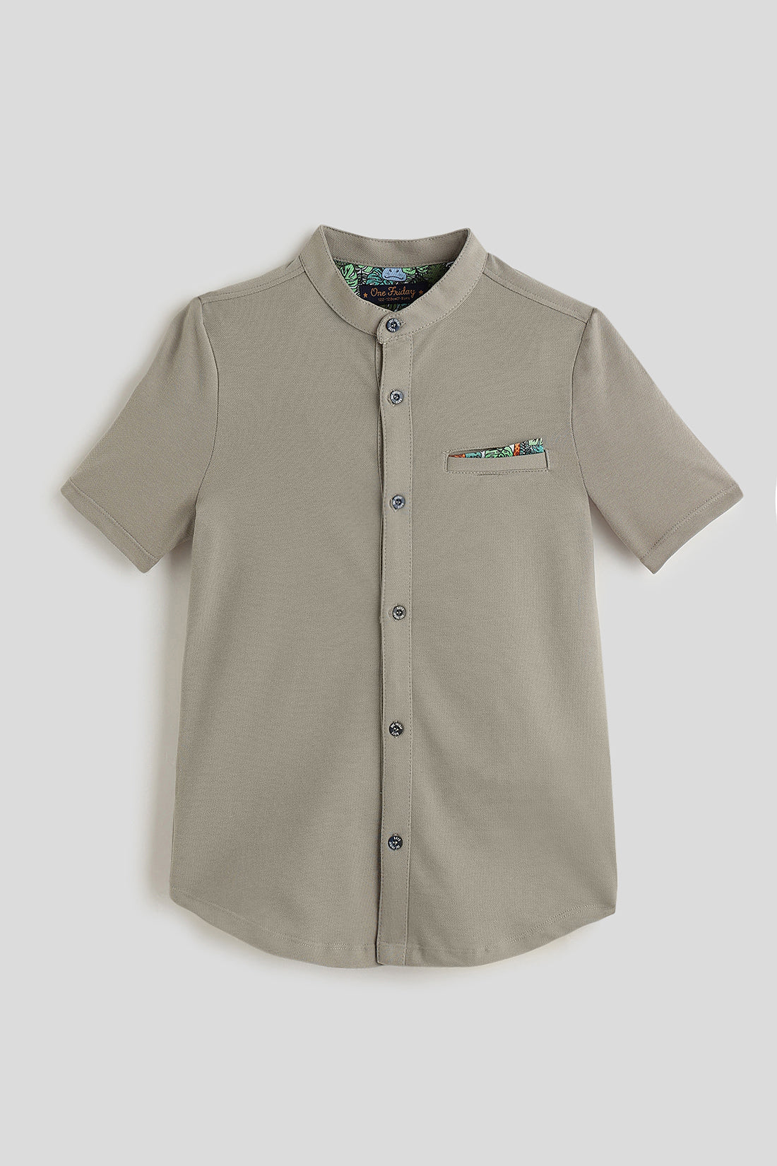 Boys Grey Half Sleeve Solid Shirt by One Friday