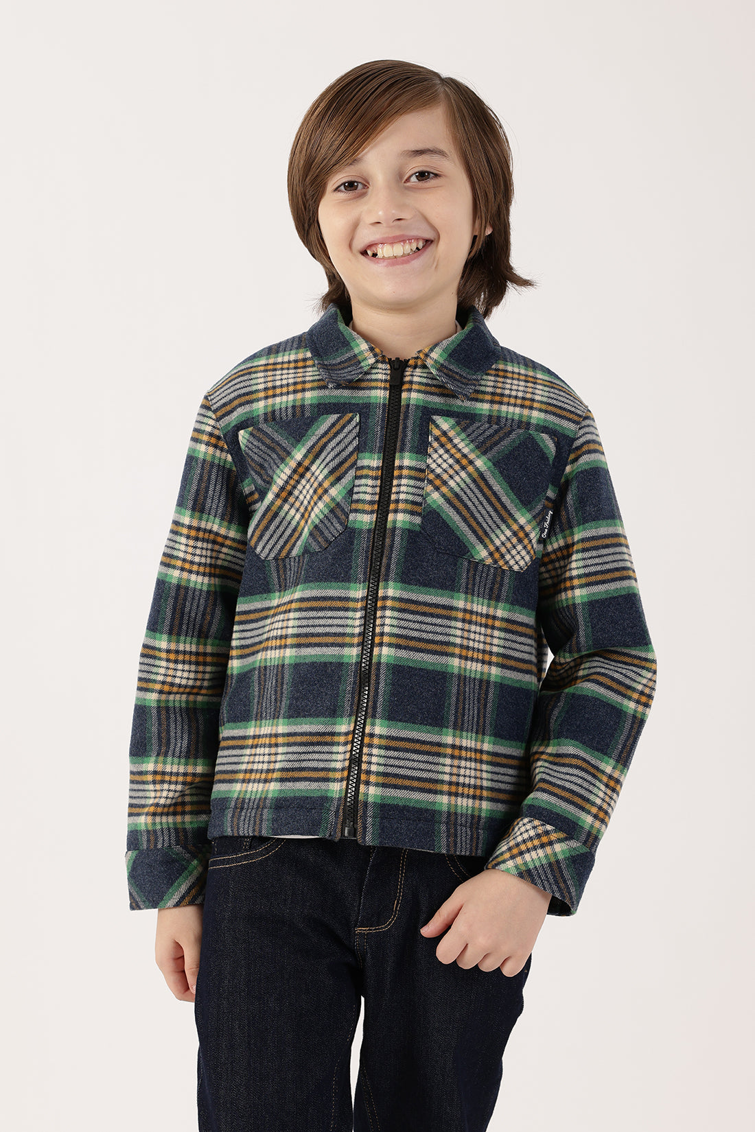 Boys Checked Polyester Embroidered Jacket