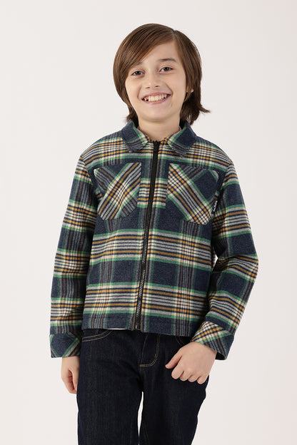 Boys Checked Polyester Embroidered Jacket