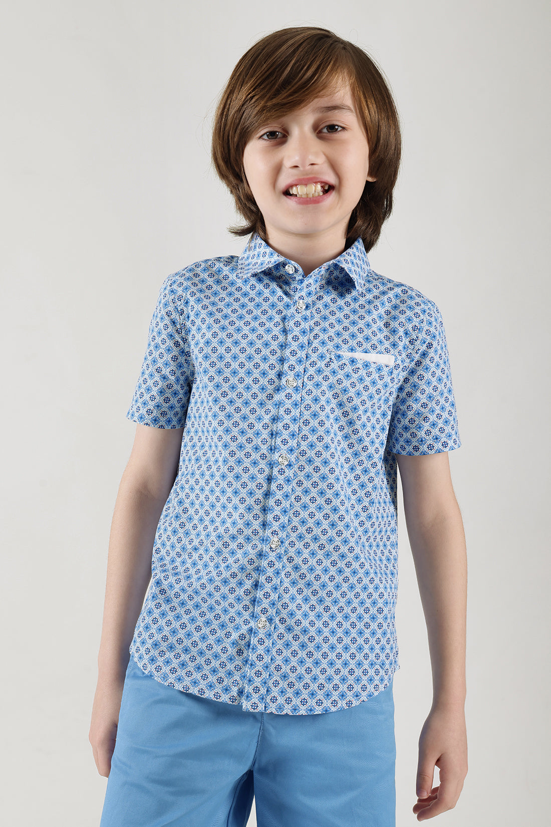 Boys Blue Regular Fit Short Sleeve Printed Shirt by One Friday