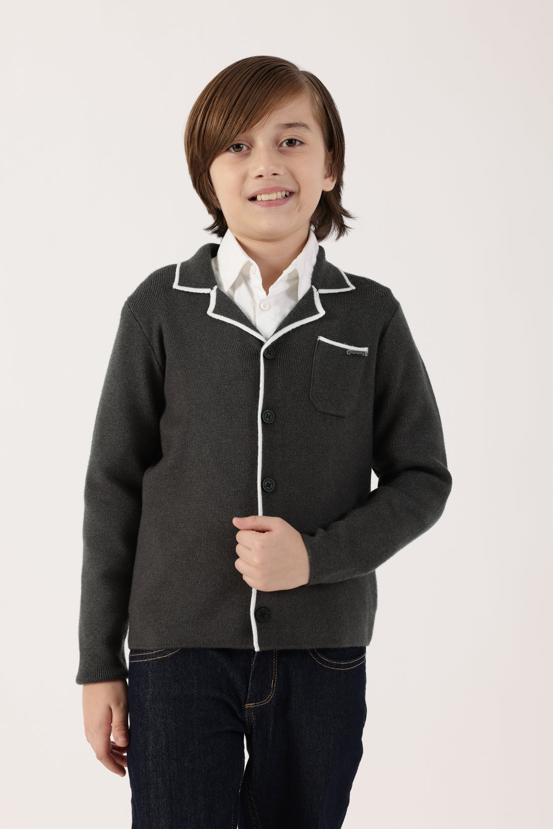 Boys Grey Knit Cardigan One Friday