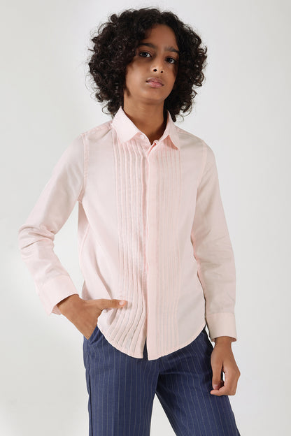 Boys Pink Regular Fit Full Sleeve Solid Shirt by One Friday
