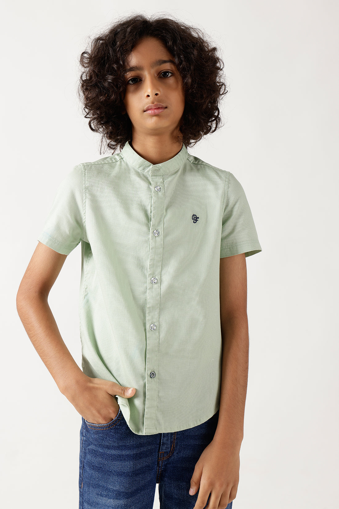 Boys Mint Green Half Sleeve Solid Shirt by One Friday