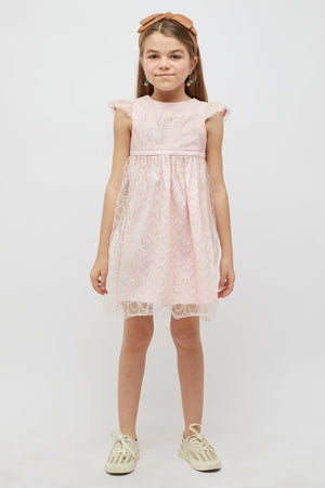 One Friday Kids Girl Peach Sequins Back Zip Knee Length Dress