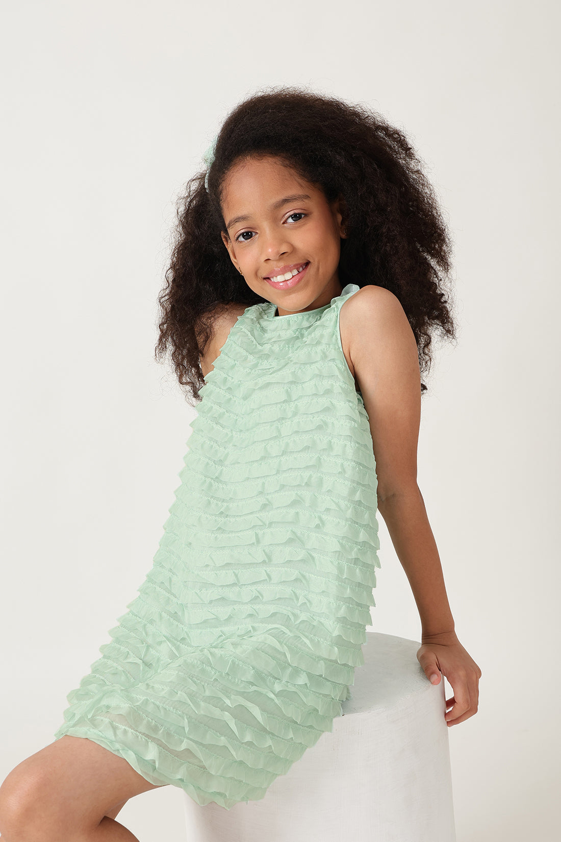 Girls Mint Frilled A-Line Dress By Sleeveless - One Friday