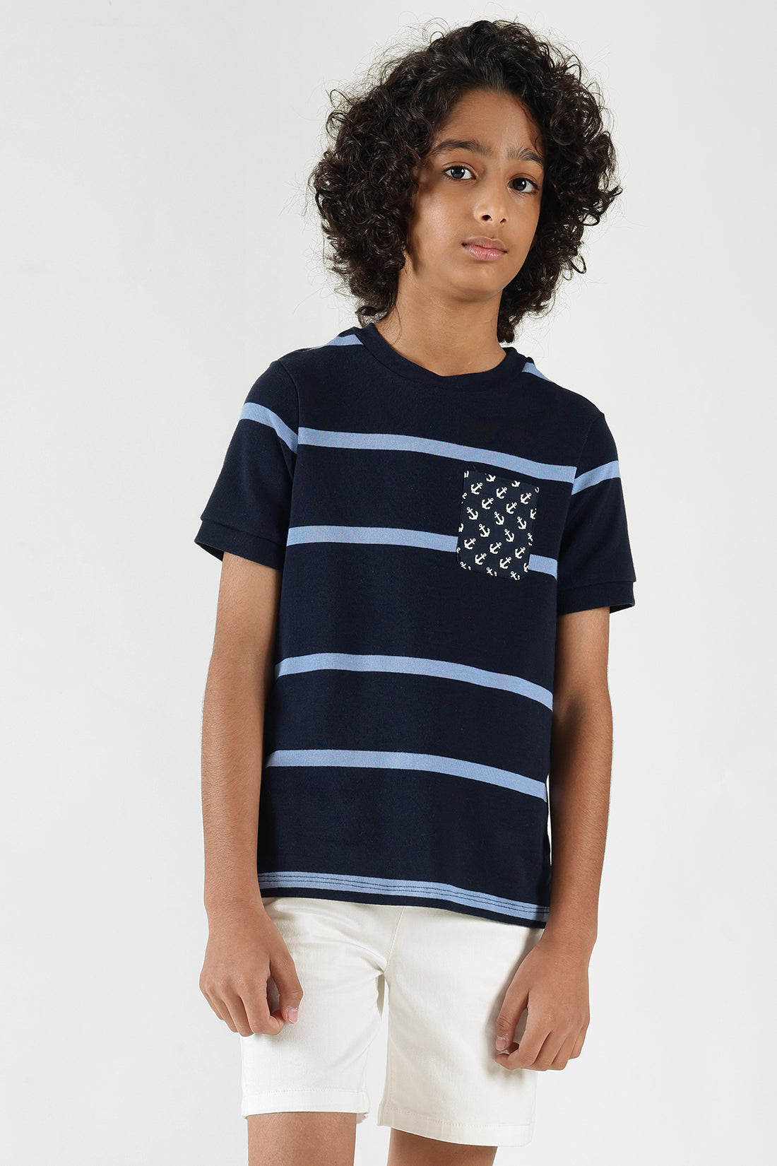 Boys Navy & Light Blue Stripe T-Shirt