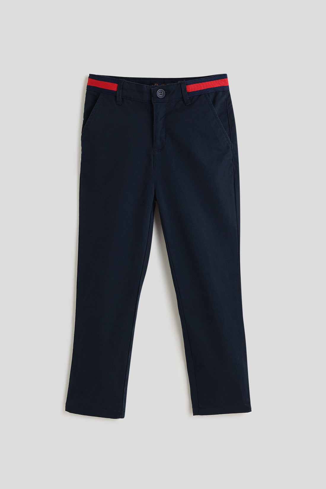 Boys Navy Blue Solid Trousers by One Friday