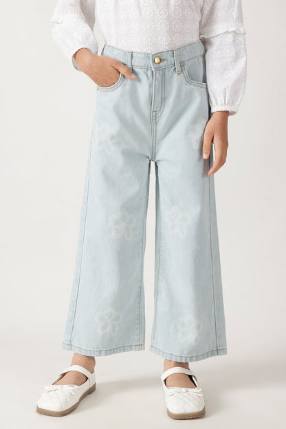 Girls Blue Straight Fit Solid Denim Jeans by One Friday