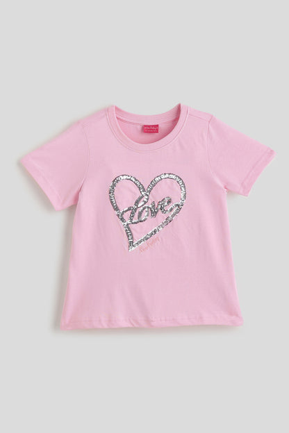 Girls Pink Solid T-Shirt
