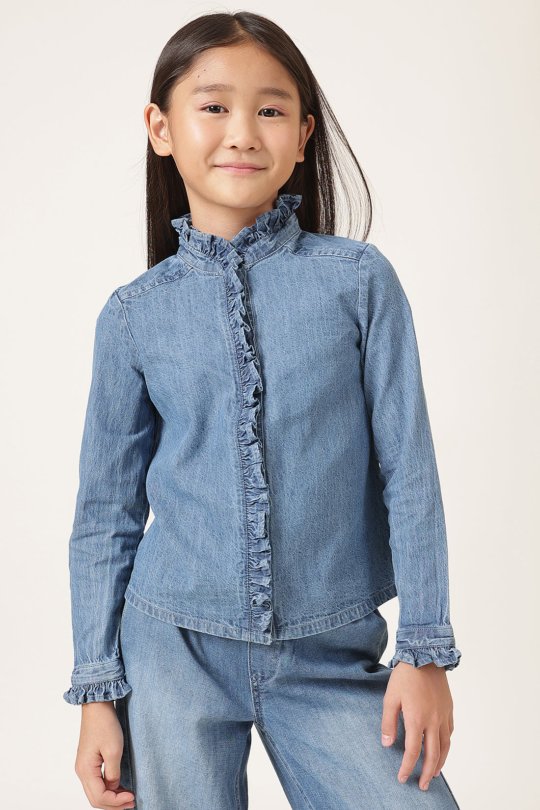 Girls Blue Full Sleeve Denim Shirt