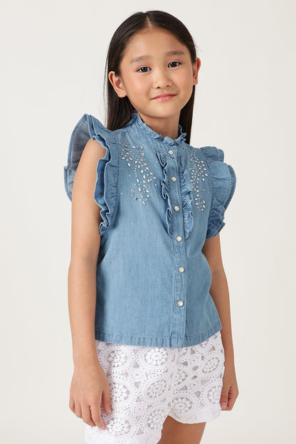 Girls Blue Ruffled Top