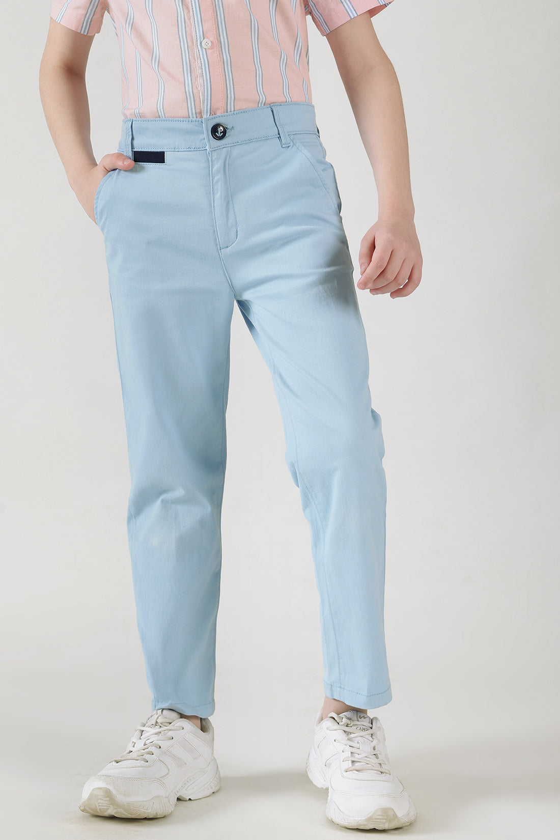 Boys Blue Regular Fit Solid Chinos by One Friday