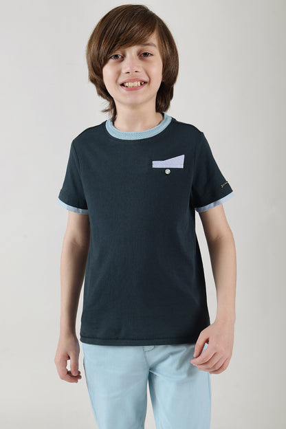 Boys Navy Blue Regular Fit Half Sleeve Solid T-Shirt by One Friday