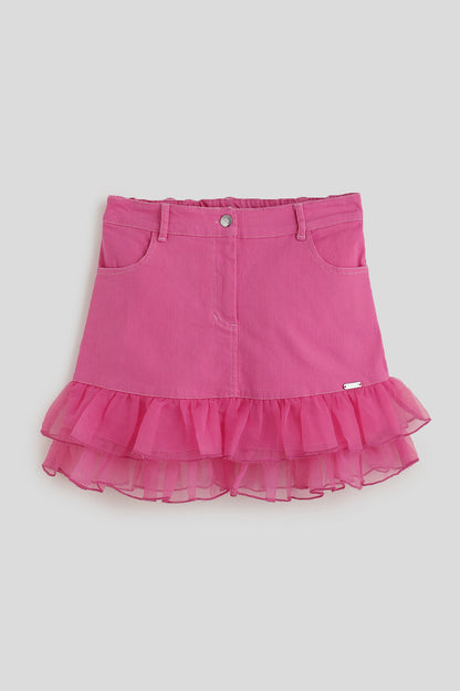 One Friday Girls Pink Solid Skirt