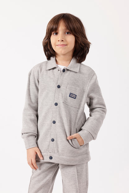 Boys Grey Cotton Knit Overshirt One Friday