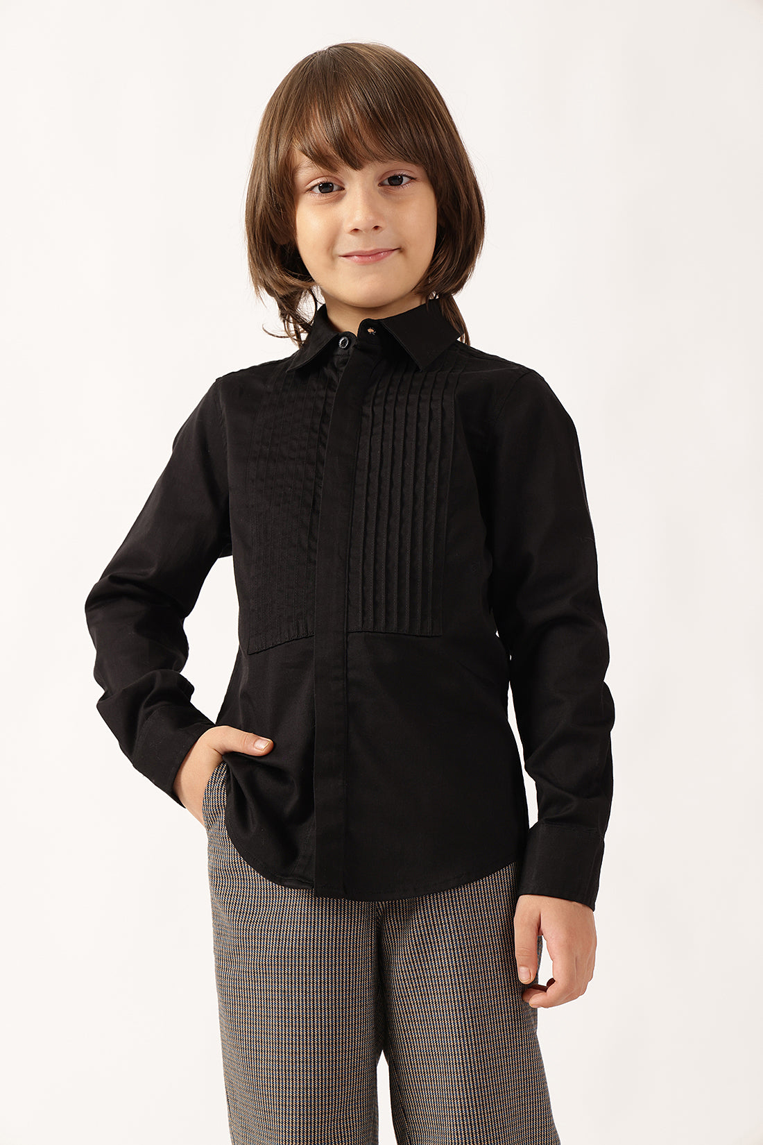 Boys Black Woven Full Sleeve Shirt