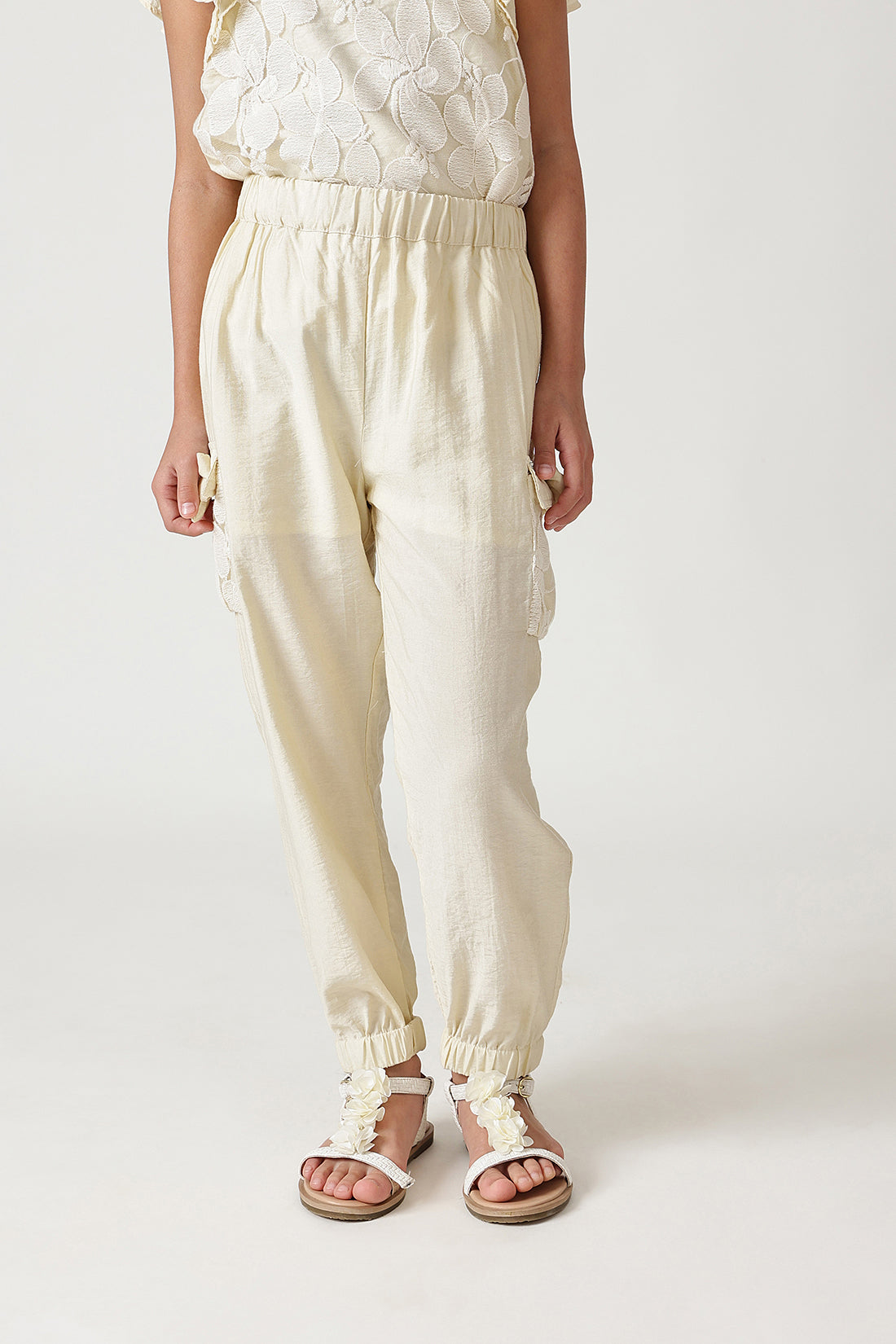 Girls Sand Loose Fit Solid Jogger by One Friday