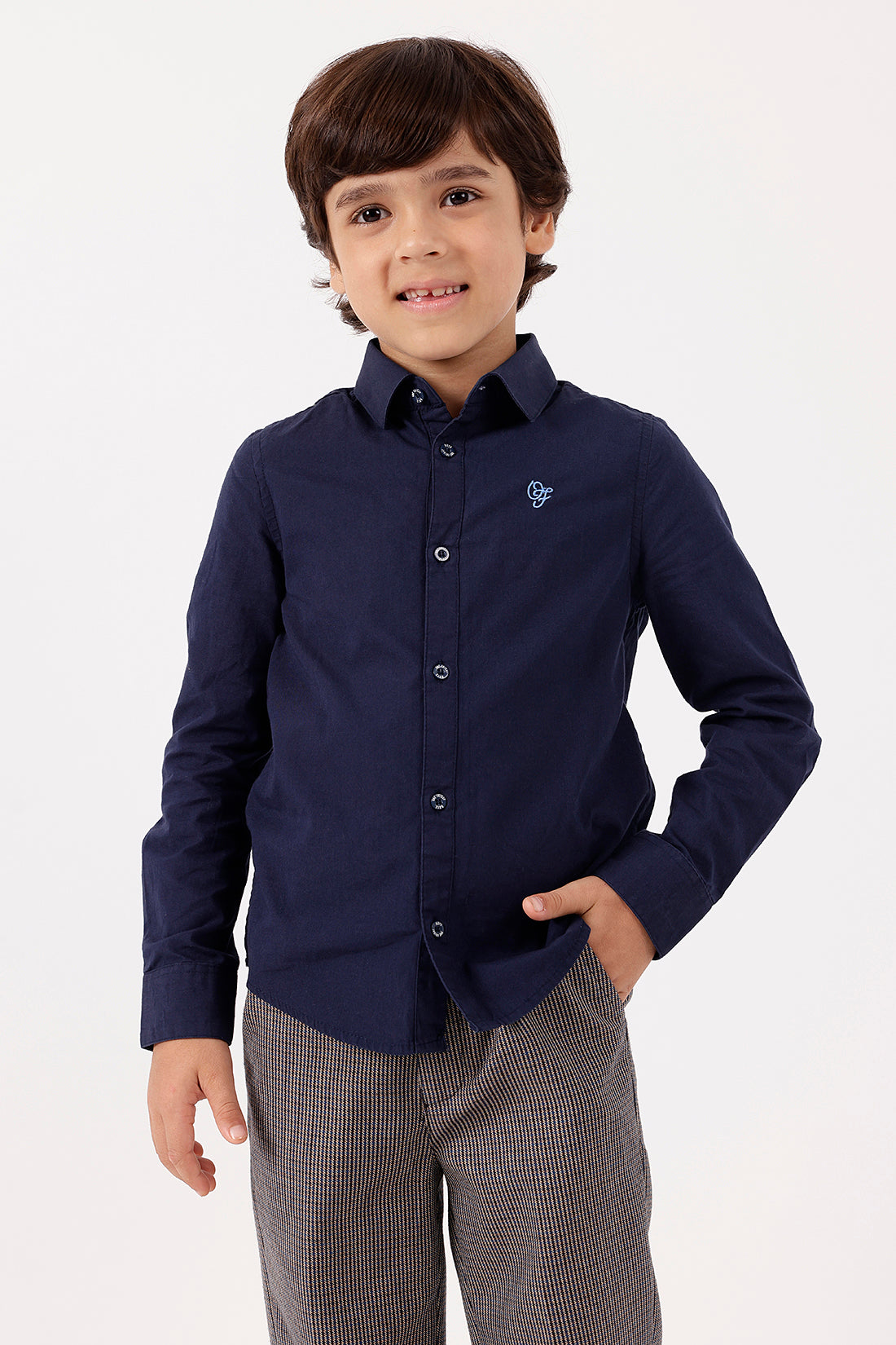 Boys Navy Blue Cotton Blend Stylish Shirt