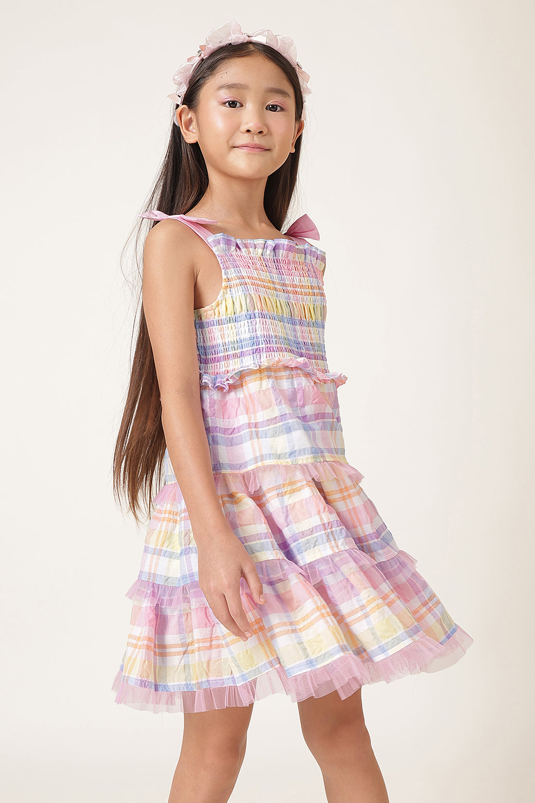 Girls Multi Seersucker Check Dress