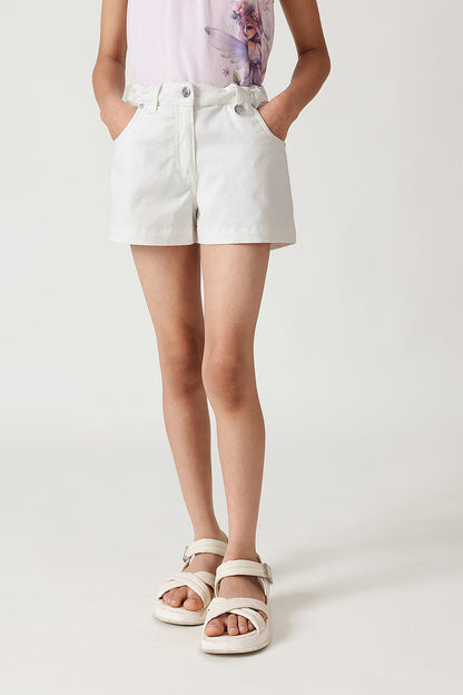 Girls White Regular Fit Solid Shorts by One Friday