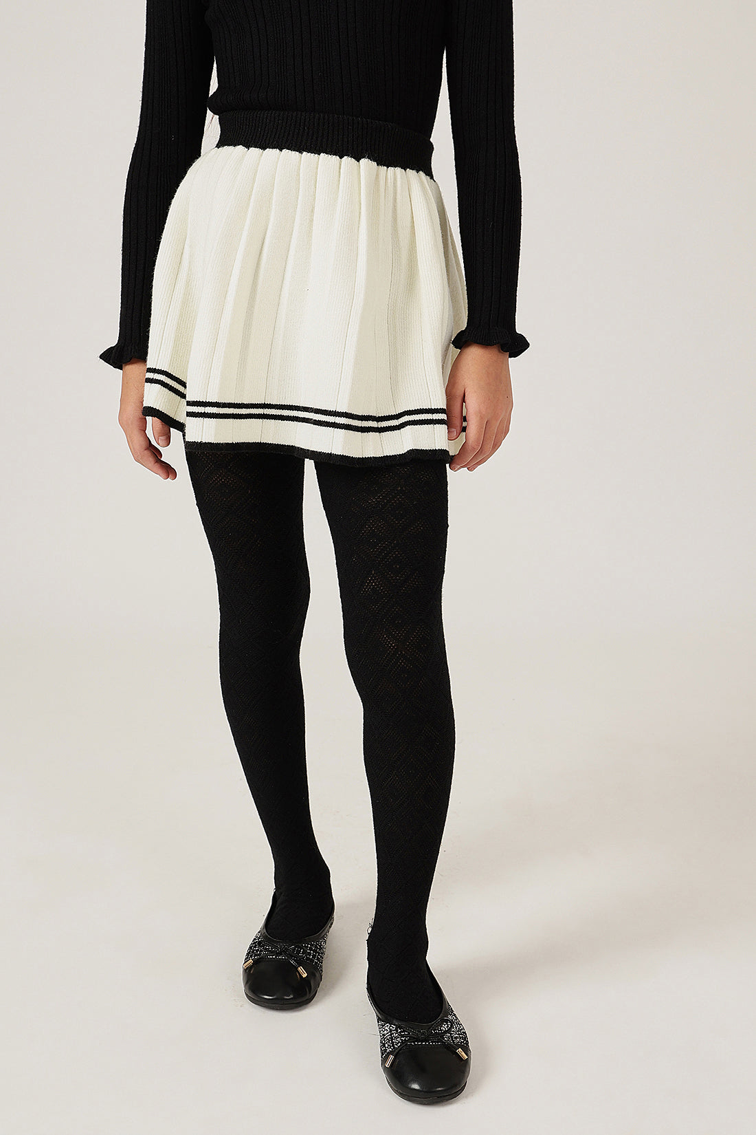 Girls Off White Solid Knit Acrylic Blend Skirt