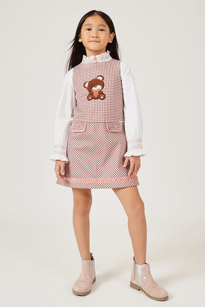 Girls Multicolour Checked Sleeveless Round Neck Dress | One Friday