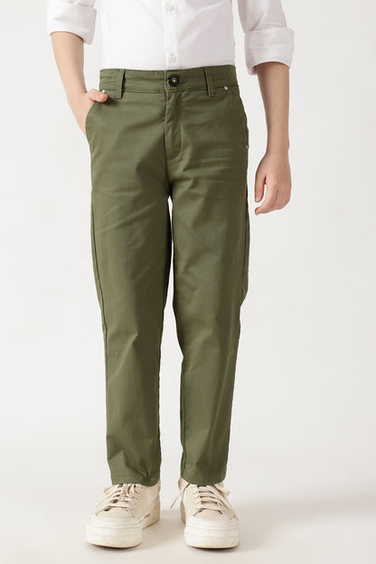 Boys Olive Loose Fit Solid Cargo Trouser By One Friday