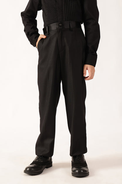 Boys Black Regular Fit Woven Trouser