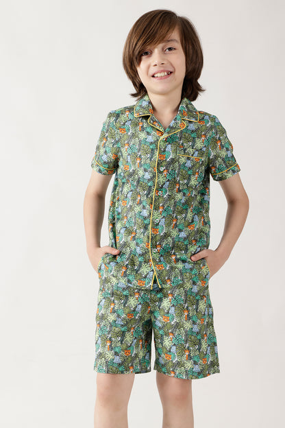 Boys Green Half Sleeve Printed Co-ord Set by One Friday
