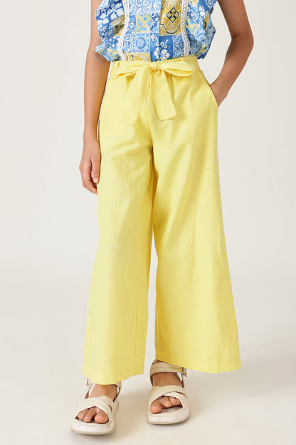 Girls Yellow Regular Fit Solid Culottes by One Friday