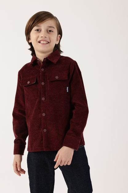 Boys Burgundy Cotton Knit Overshirt