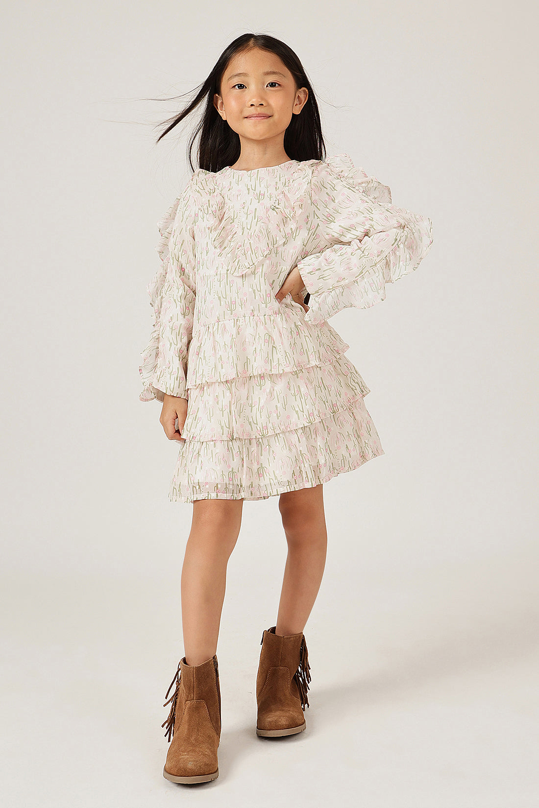 Girls Multicolour Abstract Round Neck Full Sleeve Dress | One Friday