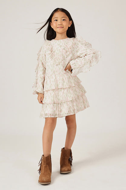 Girls Multicolour Abstract Round Neck Full Sleeve Dress | One Friday