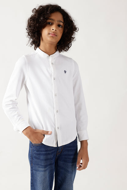 Boys White Regular Fitted Solid Shirts By One Friday