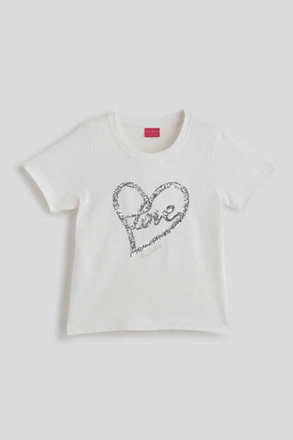 Girls Off White Solid T-shirt