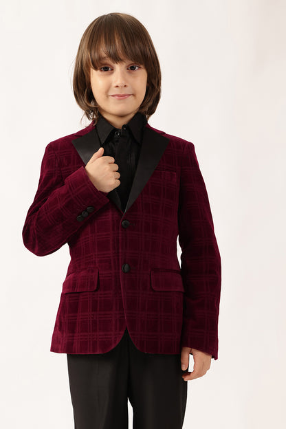 Boys Burgundy Check Blazer